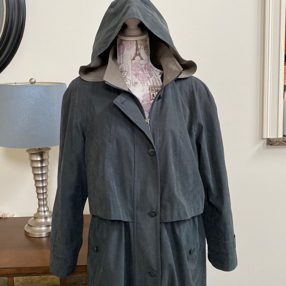 EUC Fleet Street Dark Gray Removable Fleece Liner Trench Coat 12